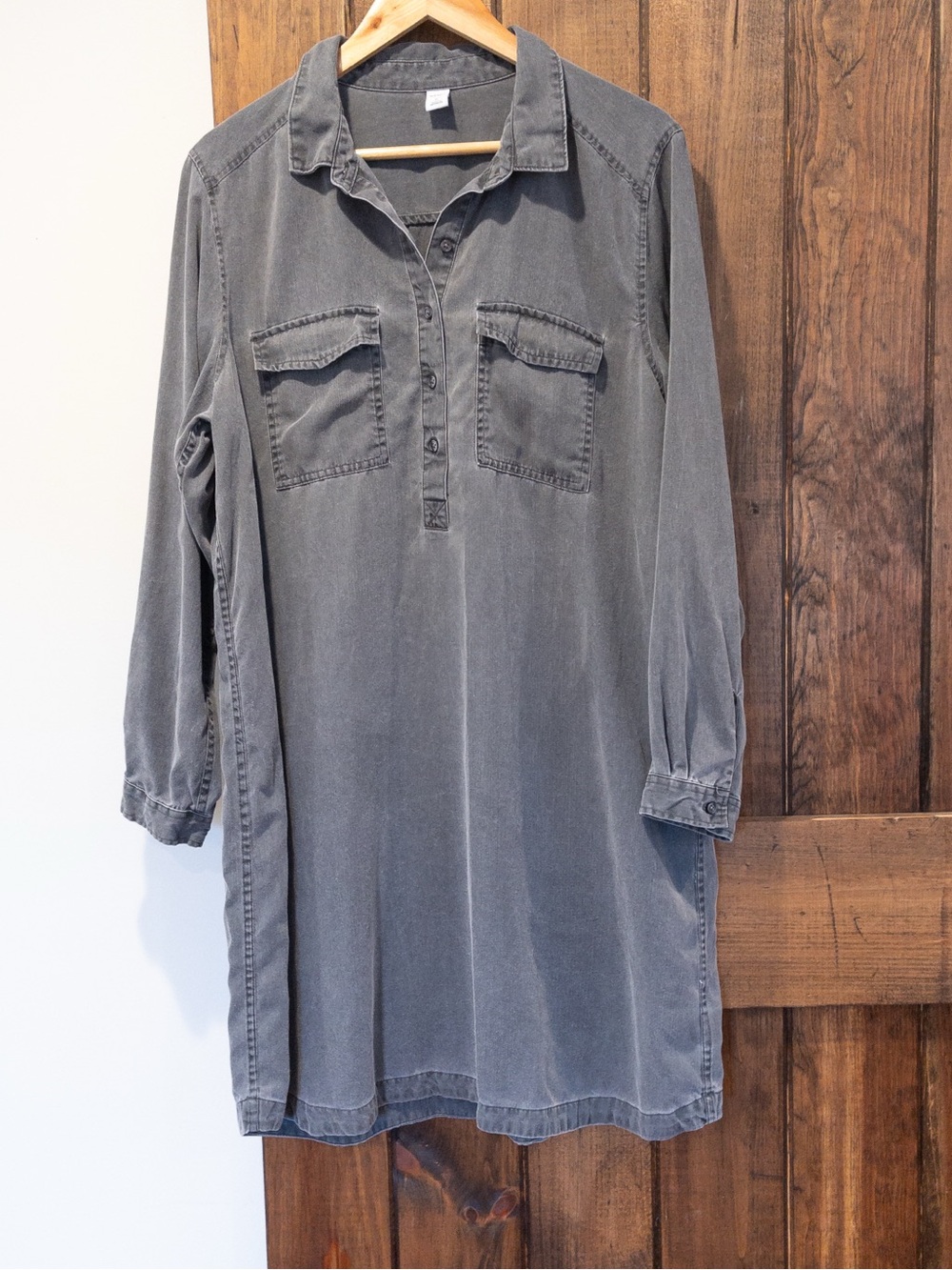 Old Navy Washed Gray Chambray Look Mini Polo Collar Button Up Shirt Dress XL